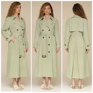 New Avec Les Filles Double-Breasted Pale Pistachio Maxi Trench Coat Size 2X